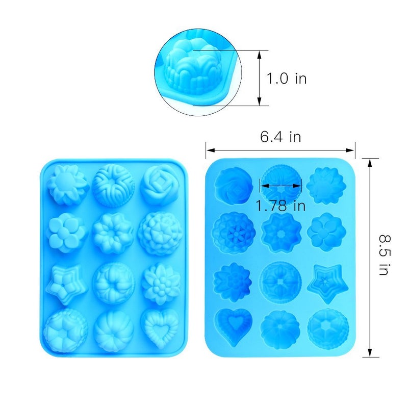homEdge Food Grade Silicone Flowers Molds, Baking Pan with Flowers and Heart Shape Non-Stick 3-Pack Silicone Molds for Chocolate, Candy, Jelly, Ice Cube, Muffin (Pink, Blue and Green) - Image 5